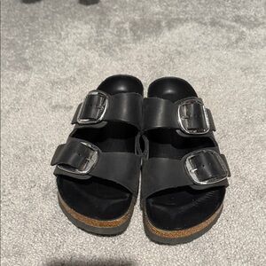 Birkenstock Black Sandals with Silver Buckles